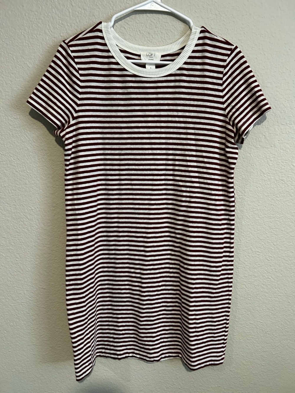 LOFT Short Sleeve Stripe Tee Dress - White & Crimson